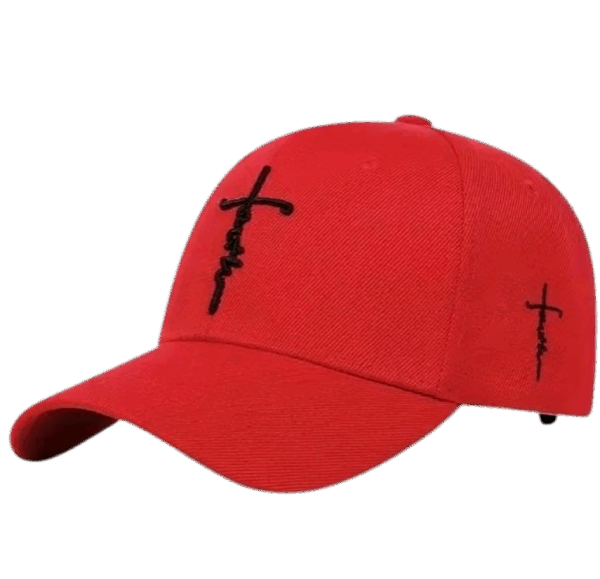 Christian Baseball Hat - Embroidered Red Faith Cross