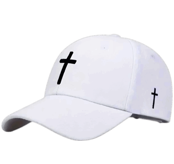 Christian Baseball Hat - White with Embroidered Black Cross