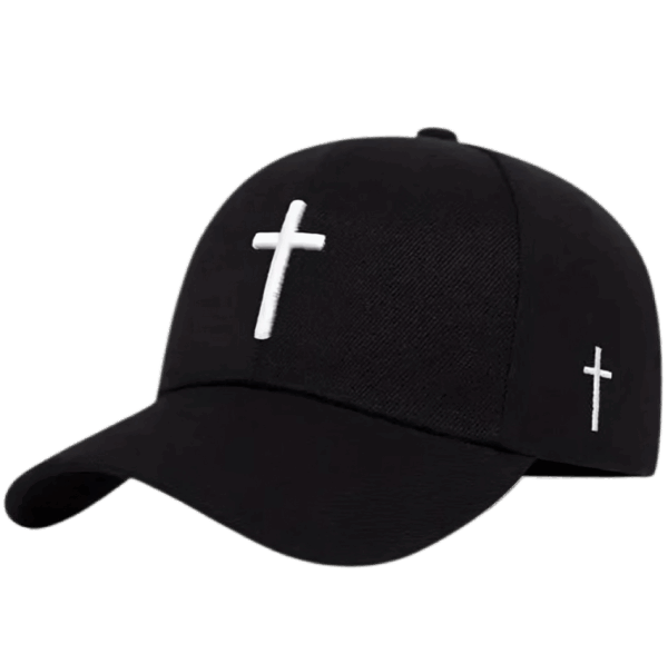Christian Baseball Hat - Black with Embroidered White Cross