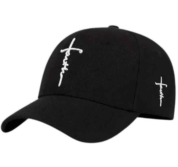 Christian Baseball Hat - Embroidered Black / White Faith Cross