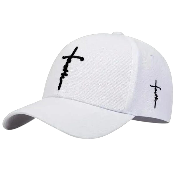 Christian Baseball Hat - Embroidered White Faith Cross