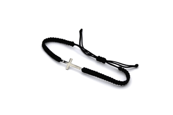 Christian Cross Bracelet Black Braided Nylon